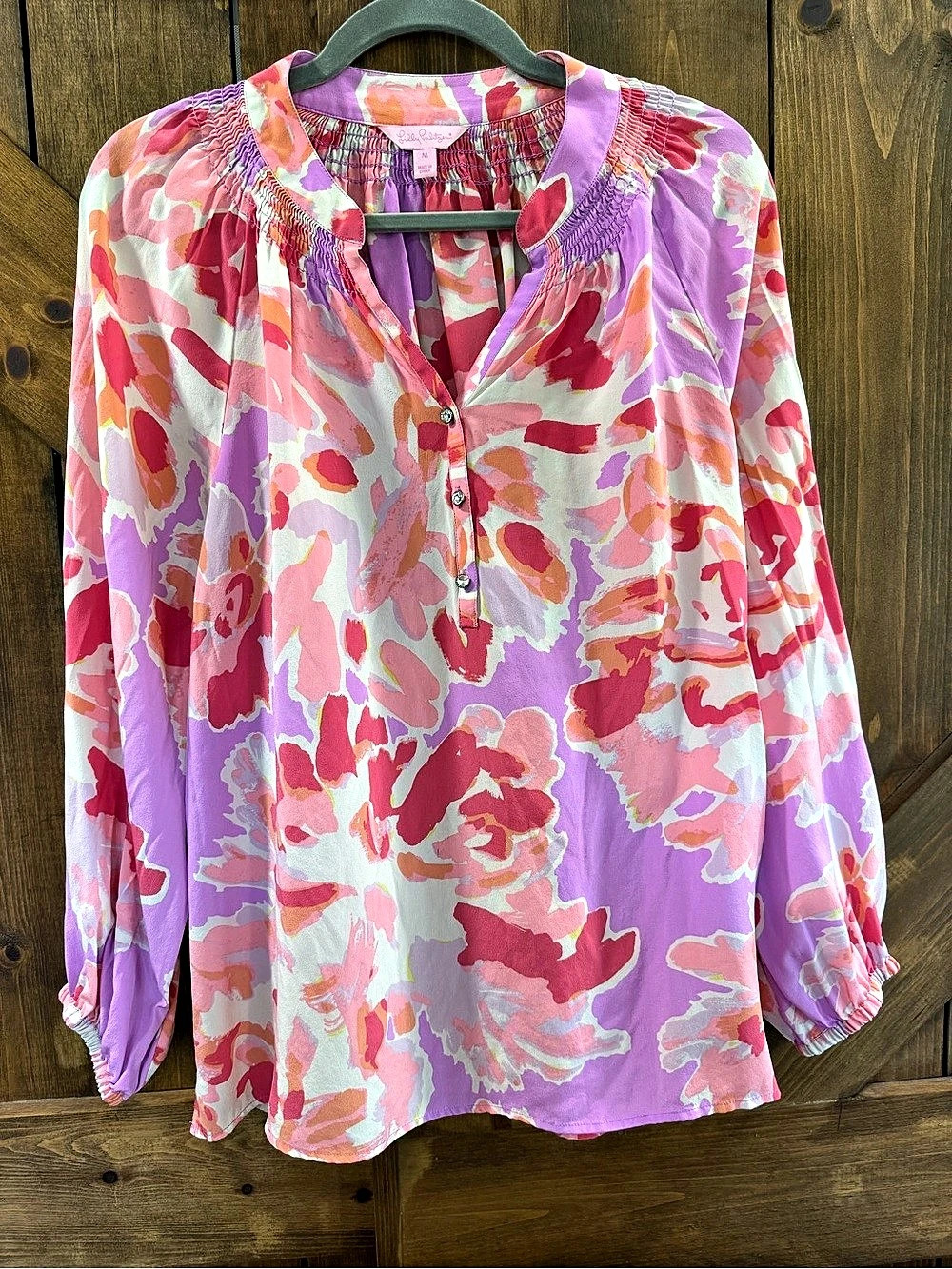 Lilly Pulitzer Elsa Silk Top Abstract Blouse Pink & Purple Medium